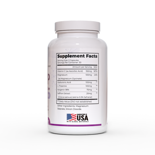 Lumineur Sleep & Glow supplement bottle by PhD neuropharmacologist